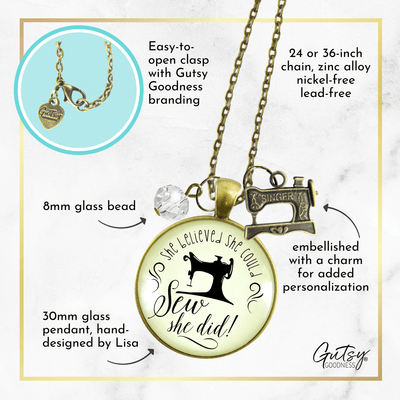 Gutsy Goodness She Believed She Could SEW She Did Seamstress Necklace Jewelry Gift - Gutsy Goodness;She Believed She Could Sew She Did Seamstress Necklace Jewelry Gift - Gutsy Goodness Handmade Jewelry Gifts