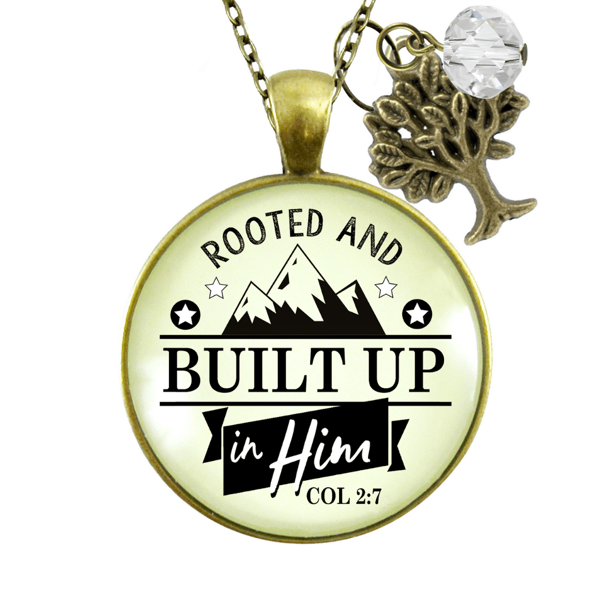 Christian Verse Necklace Rooted Built Up in Him Faith in God Jewelry - Gutsy Goodness