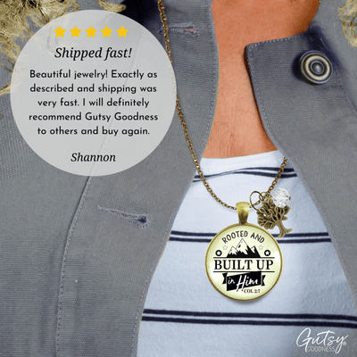 Christian Verse Necklace Rooted Built Up in Him Faith in God Jewelry - Gutsy Goodness