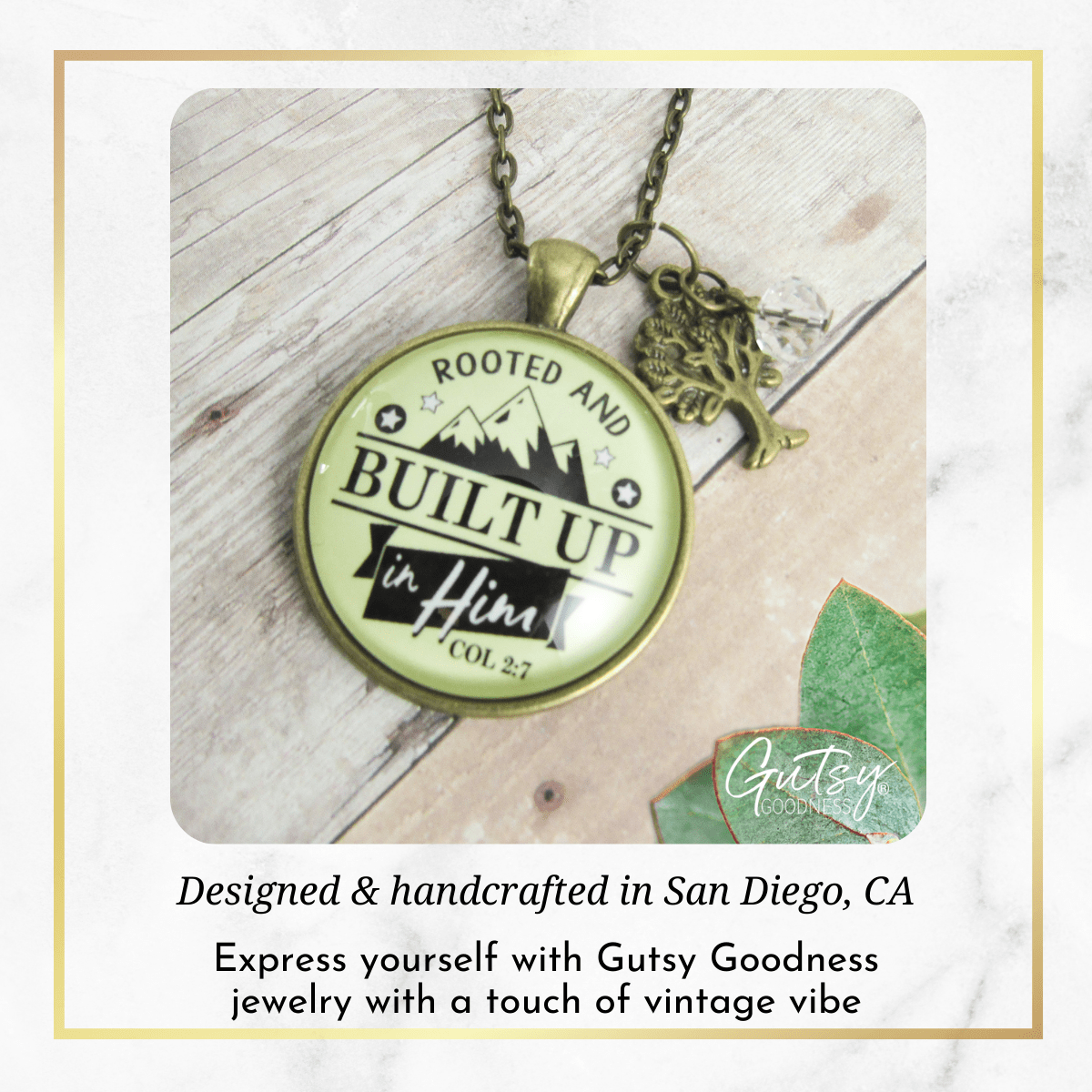Christian Verse Necklace Rooted Built Up in Him Faith in God Jewelry - Gutsy Goodness
