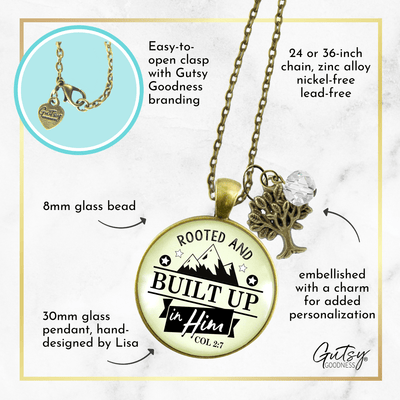 Christian Verse Necklace Rooted Built Up in Him Faith in God Jewelry - Gutsy Goodness