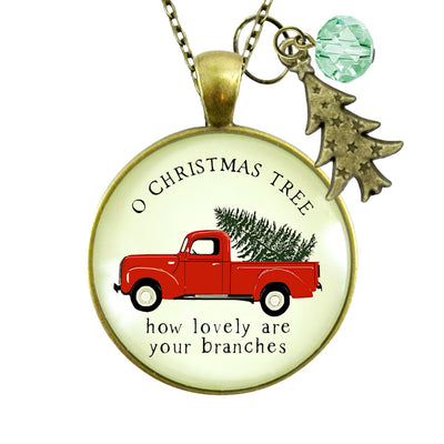 Red Truck Christmas Necklace Vintage Holiday Tree Charm Jewelry Gift