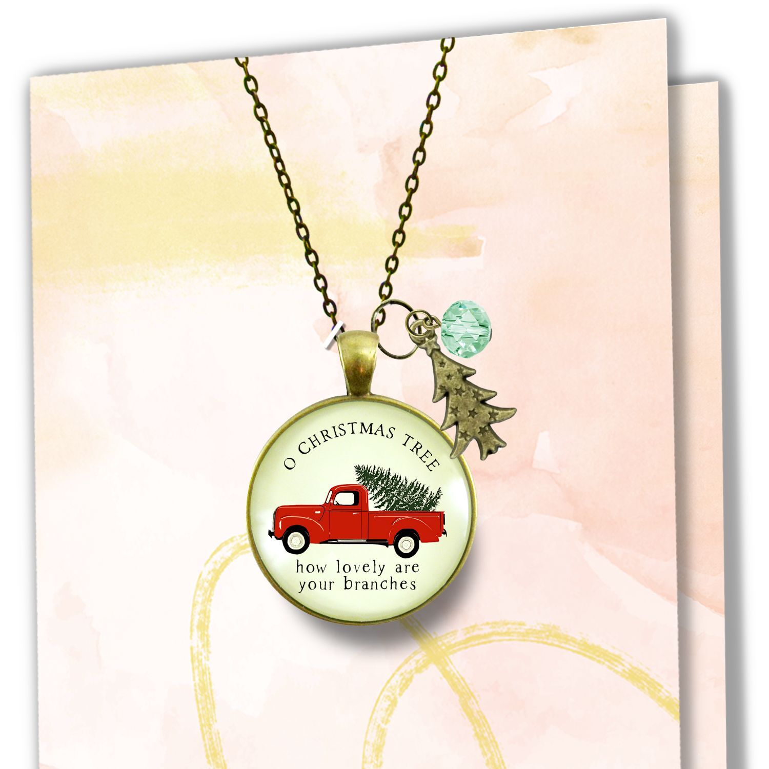 Red Truck Christmas Necklace Vintage Holiday Tree Charm Jewelry Gift