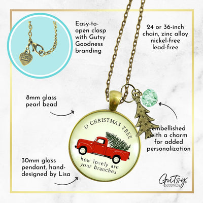 Red Truck Christmas Necklace Vintage Holiday Tree Charm Jewelry Gift  Necklace - Gutsy Goodness Handmade Jewelry