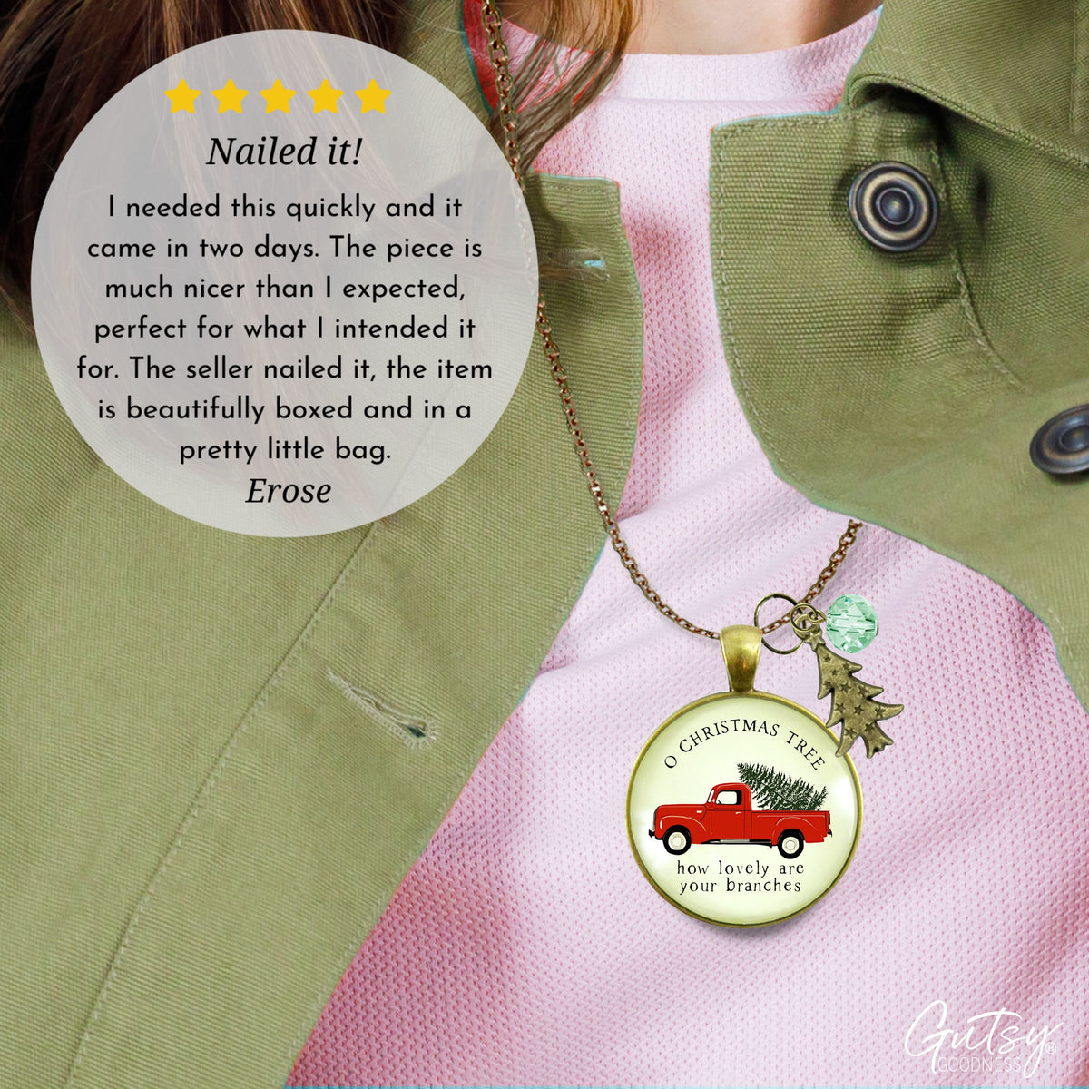 Red Truck Christmas Necklace Vintage Holiday Tree Charm Jewelry Gift