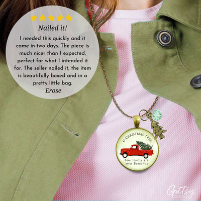 Red Truck Christmas Necklace Vintage Holiday Tree Charm Jewelry Gift