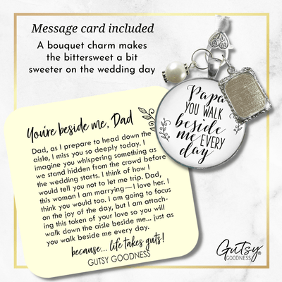 Papa Father Wedding White Bouquet Charm Photo Frame Memorial Grandfather Silver Tone - Gutsy Goodness