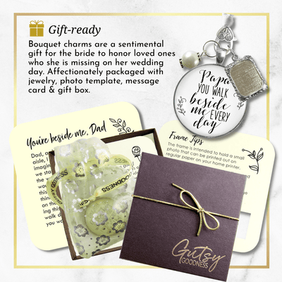 Papa Father Wedding White Bouquet Charm Photo Frame Memorial Grandfather Silver Tone - Gutsy Goodness