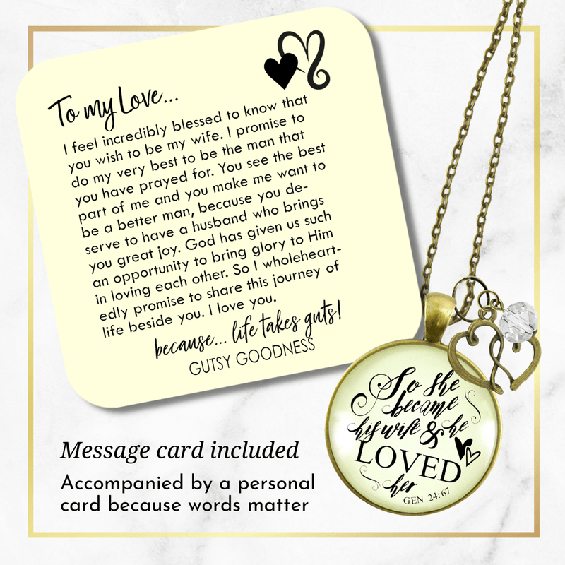 Gutsy Goodness Love My Wife Necklace Faith Inspired Quote Meaningful Anniversary Jewelry - Gutsy Goodness Handmade Jewelry;So She Became His Wife And He Loved Her - Gutsy Goodness Handmade Jewelry Gifts