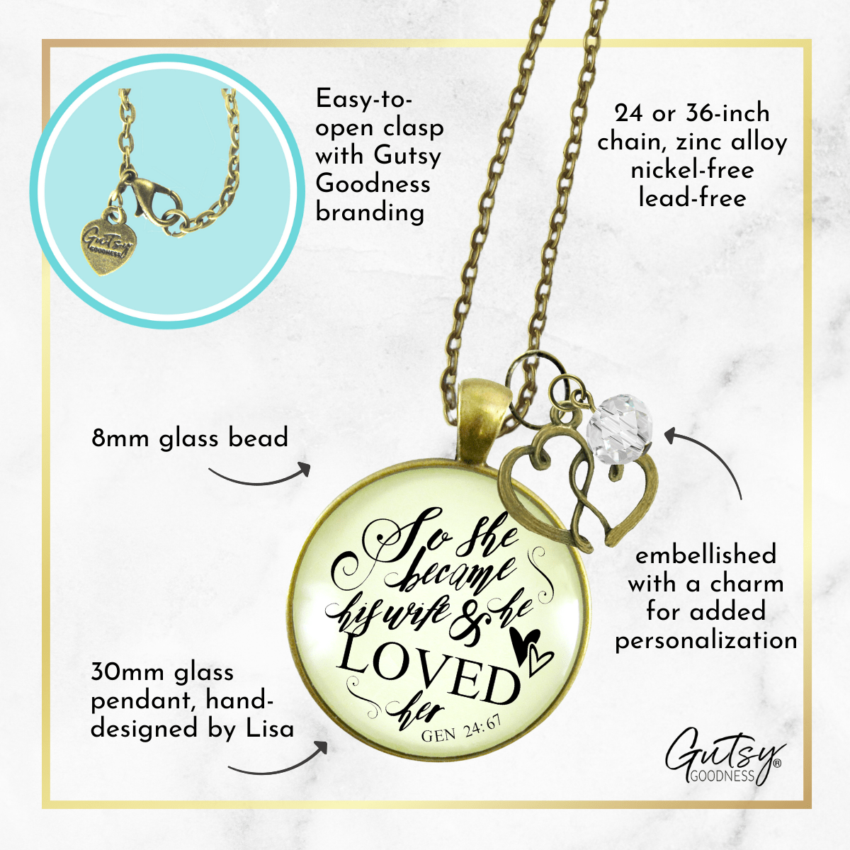 Gutsy Goodness Love My Wife Necklace Faith Inspired Quote Meaningful Anniversary Jewelry - Gutsy Goodness Handmade Jewelry;So She Became His Wife And He Loved Her - Gutsy Goodness Handmade Jewelry Gifts