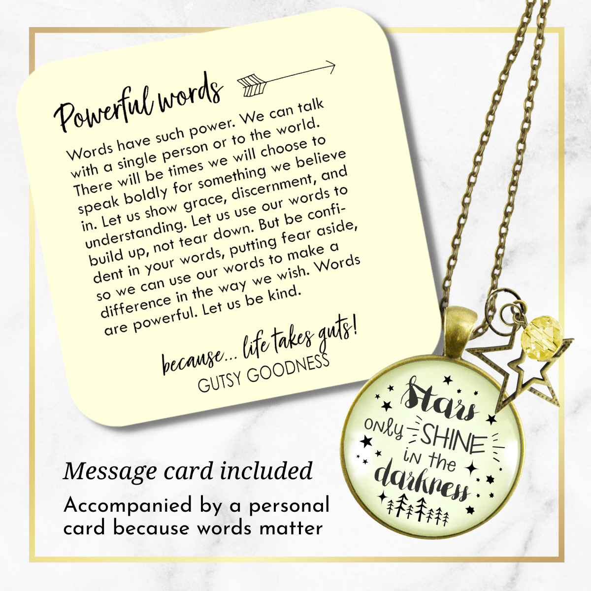 Gutsy Goodness Stars Only Shine Darkness Necklace Inspirational Life Jewelry Gift - Gutsy Goodness