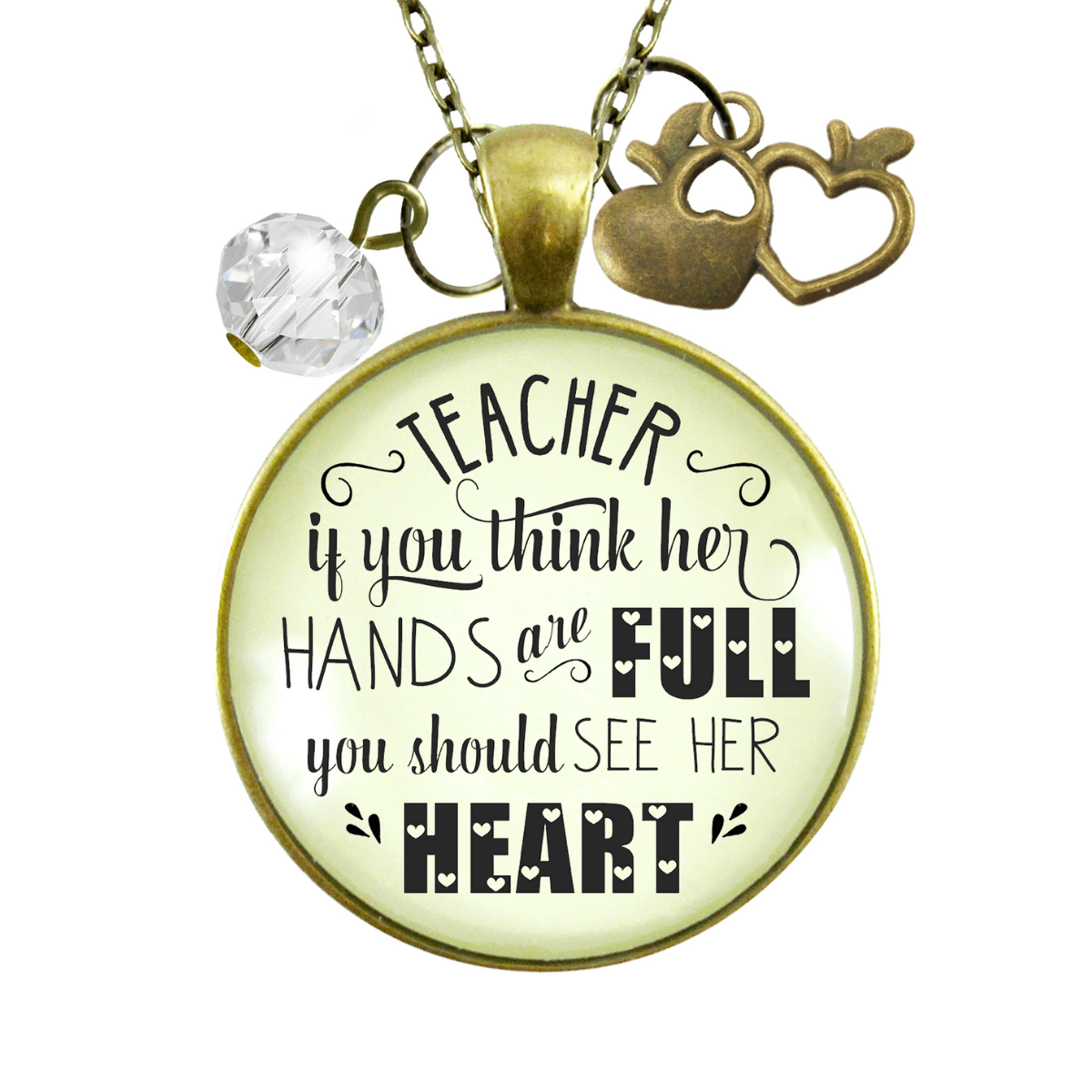 Gutsy Goodness Teacher Necklace See Her Heart School Quote Jewelry Gift Apple Charm - Gutsy Goodness Handmade Jewelry;Teacher Necklace See Her Heart School Quote Jewelry Gift Apple Charm - Gutsy Goodness Handmade Jewelry Gifts
