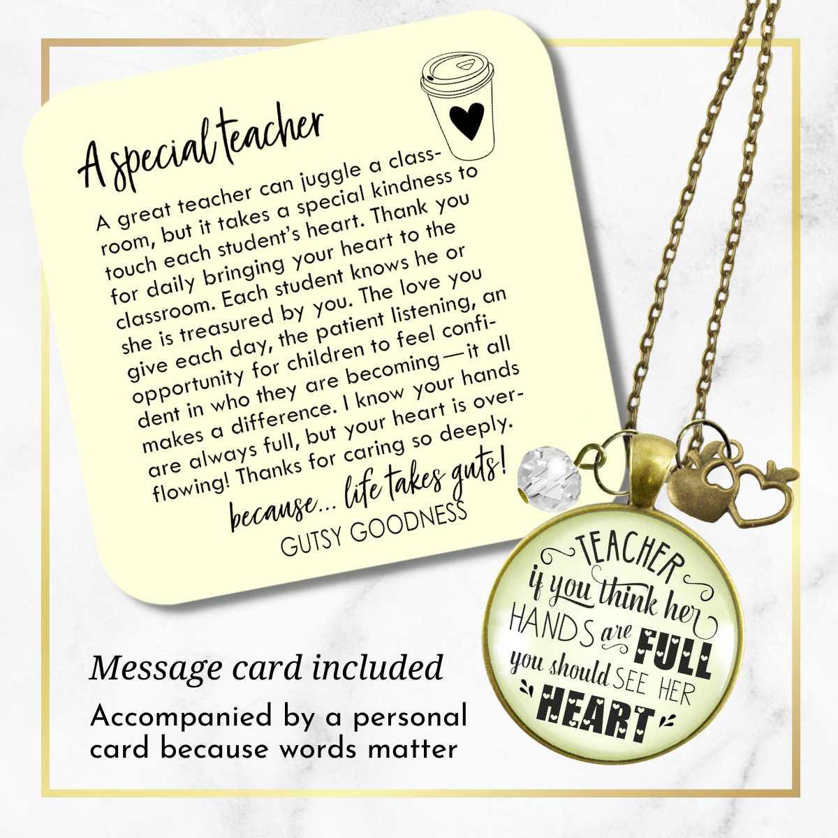 Gutsy Goodness Teacher Necklace See Her Heart School Quote Jewelry Gift Apple Charm - Gutsy Goodness Handmade Jewelry;Teacher Necklace See Her Heart School Quote Jewelry Gift Apple Charm - Gutsy Goodness Handmade Jewelry Gifts