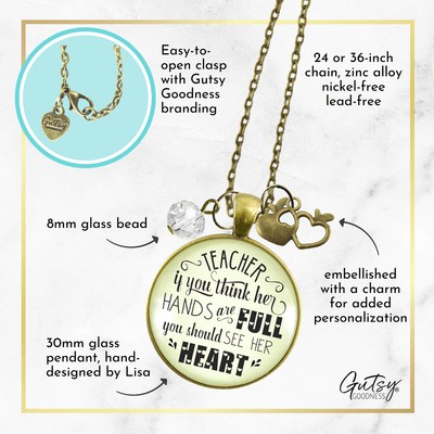 Gutsy Goodness Teacher Necklace See Her Heart School Quote Jewelry Gift Apple Charm - Gutsy Goodness Handmade Jewelry;Teacher Necklace See Her Heart School Quote Jewelry Gift Apple Charm - Gutsy Goodness Handmade Jewelry Gifts