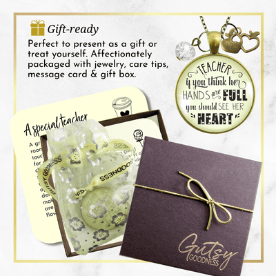 Gutsy Goodness Teacher Necklace See Her Heart School Quote Jewelry Gift Apple Charm - Gutsy Goodness Handmade Jewelry;Teacher Necklace See Her Heart School Quote Jewelry Gift Apple Charm - Gutsy Goodness Handmade Jewelry Gifts