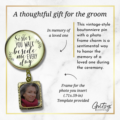 Wedding Memorial Boutonniere Pin Photo Frame Honor Sister Vintage Cream For Men - Gutsy Goodness