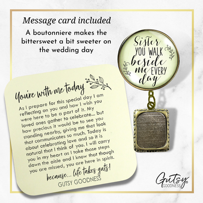 Wedding Memorial Boutonniere Pin Photo Frame Honor Sister Vintage Cream For Men - Gutsy Goodness