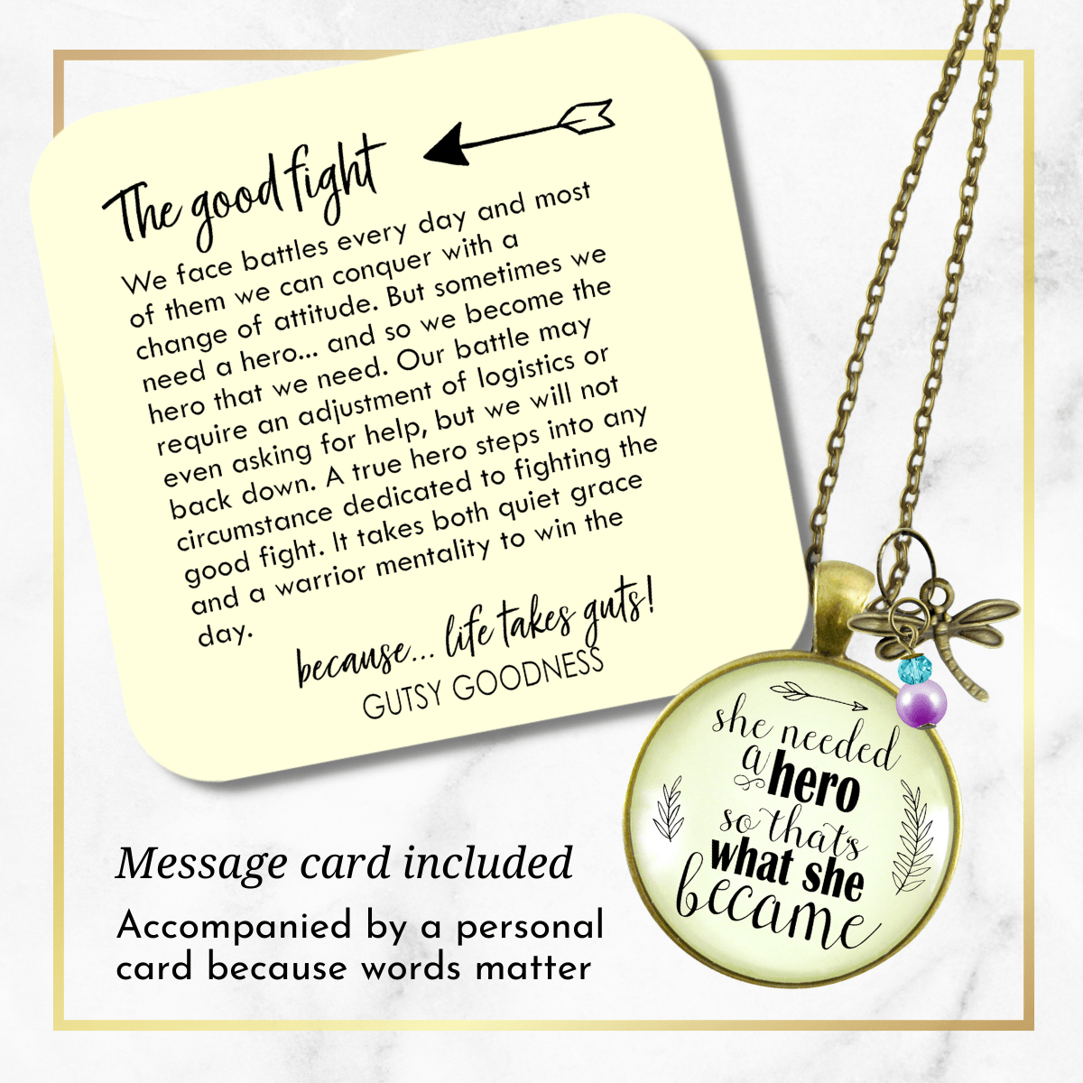 Gutsy Goodness Dragonfly Necklace She Needed a Hero Everyday Quote Jewelry - Gutsy Goodness Handmade Jewelry;Dragonfly Necklace She Needed A Hero Everyday Quote Jewelry - Gutsy Goodness Handmade Jewelry Gifts
