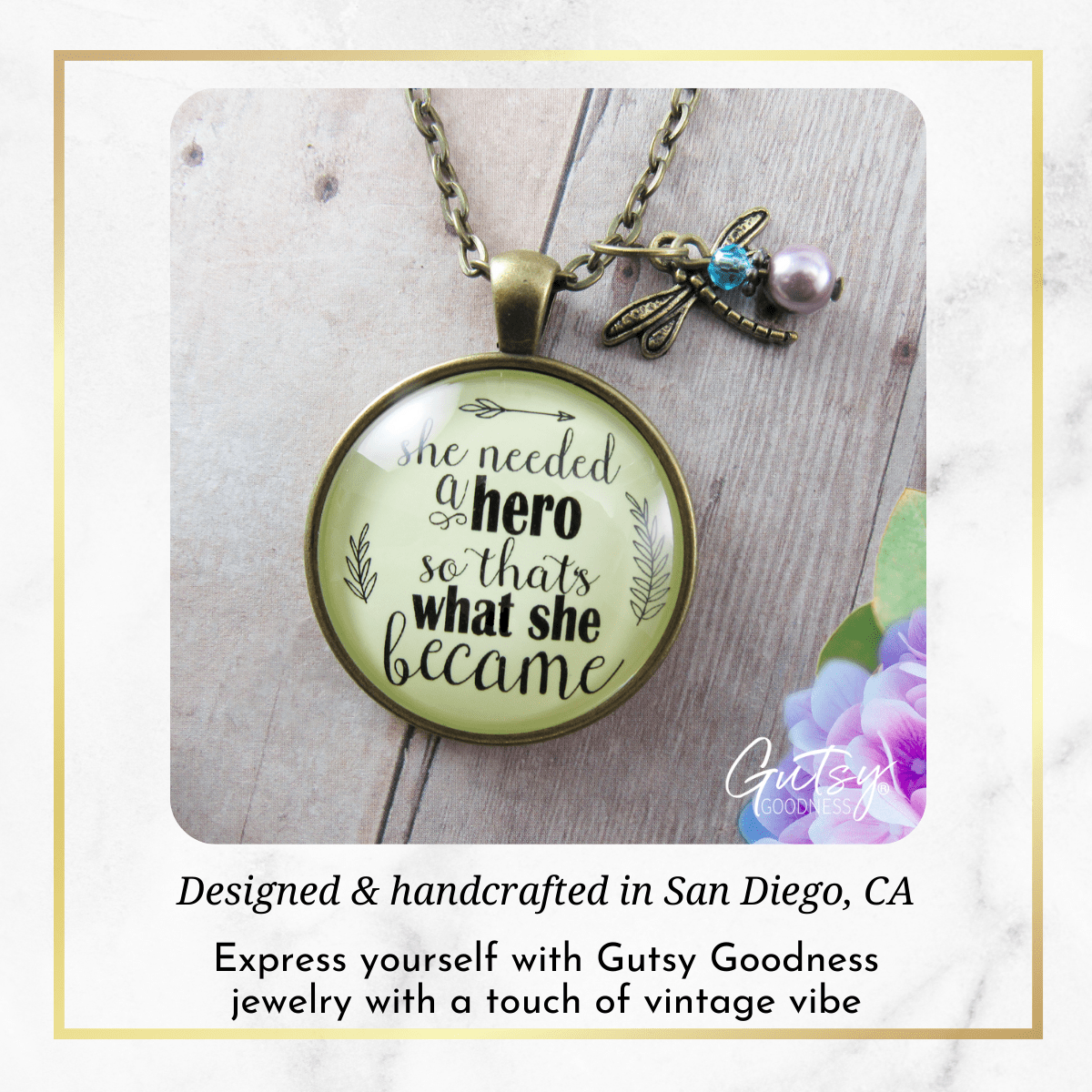 Gutsy Goodness Dragonfly Necklace She Needed a Hero Everyday Quote Jewelry - Gutsy Goodness Handmade Jewelry;Dragonfly Necklace She Needed A Hero Everyday Quote Jewelry - Gutsy Goodness Handmade Jewelry Gifts