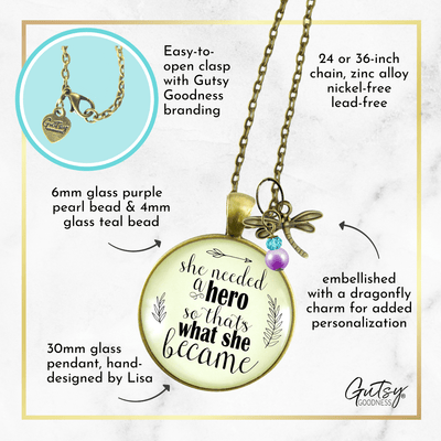 Gutsy Goodness Dragonfly Necklace She Needed a Hero Everyday Quote Jewelry - Gutsy Goodness Handmade Jewelry;Dragonfly Necklace She Needed A Hero Everyday Quote Jewelry - Gutsy Goodness Handmade Jewelry Gifts