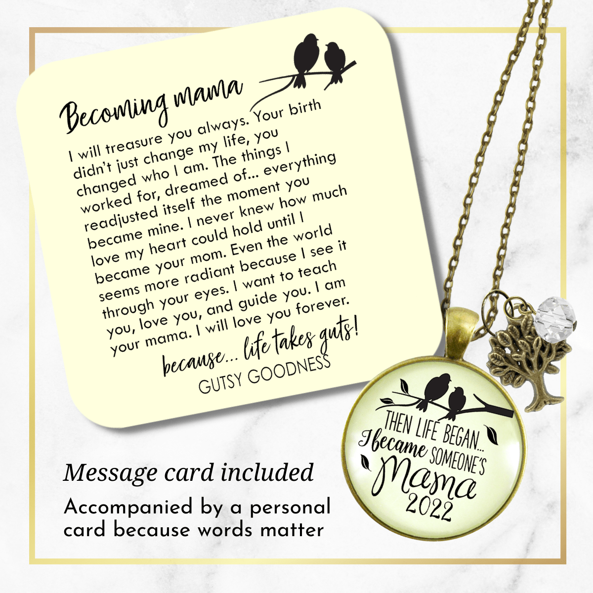 New Mom Necklace Then Life Began Mama 2022, 2021, etc Meaningful Mom Jewelry Gift - Gutsy Goodness
