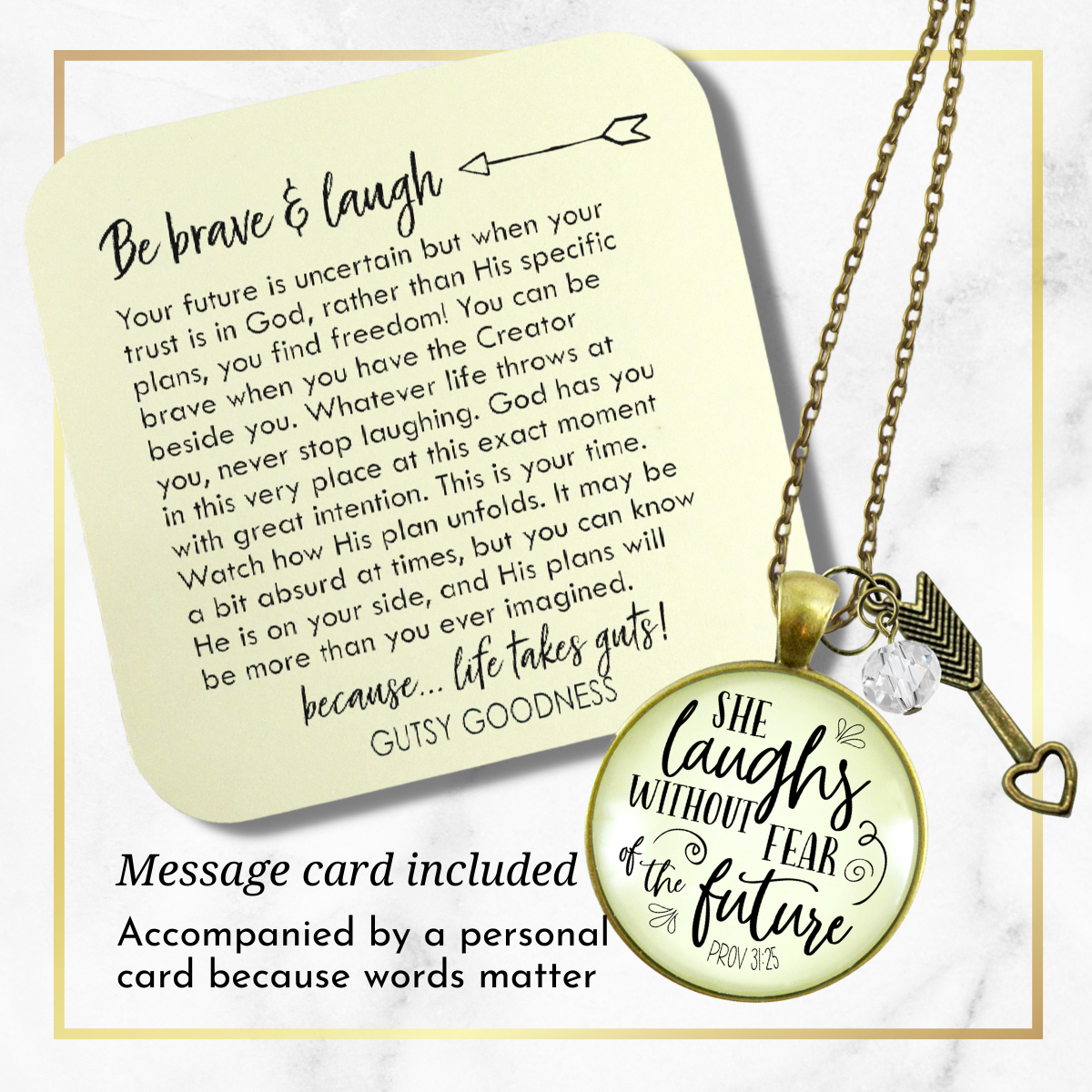 Faith Necklace She Laughs Without Fear Inspirational Pendant Jewelry For Women  Necklace - Gutsy Goodness Handmade Jewelry