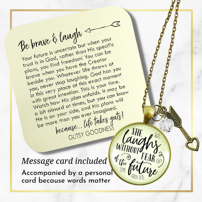 Faith Necklace She Laughs Without Fear Inspirational Pendant Jewelry For Women  Necklace - Gutsy Goodness Handmade Jewelry