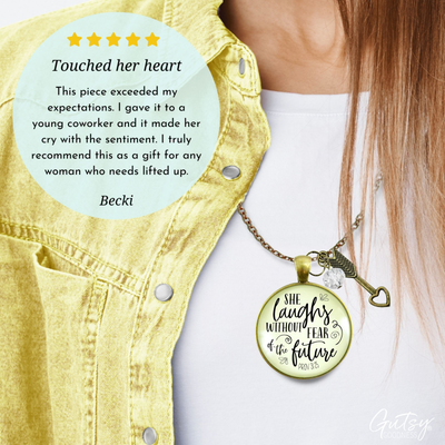 Faith Necklace She Laughs Without Fear Inspirational Pendant Jewelry For Women  Necklace - Gutsy Goodness Handmade Jewelry