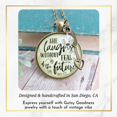 Faith Necklace She Laughs Without Fear Inspirational Pendant Jewelry For Women  Necklace - Gutsy Goodness Handmade Jewelry