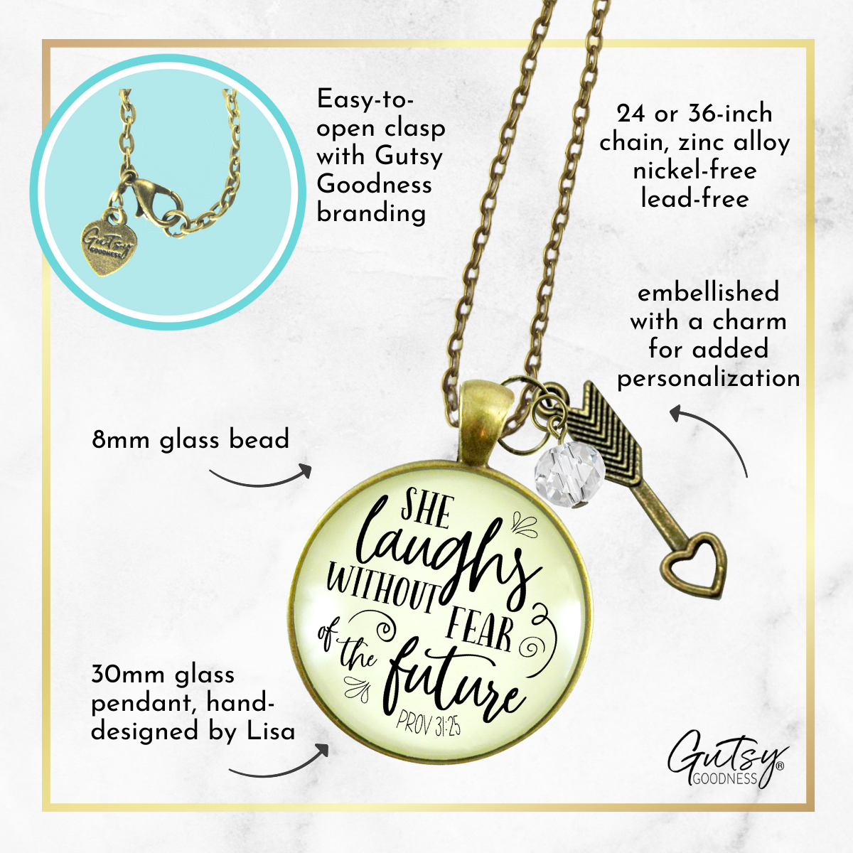 Faith Necklace She Laughs Without Fear Inspirational Pendant Jewelry For Women  Necklace - Gutsy Goodness Handmade Jewelry