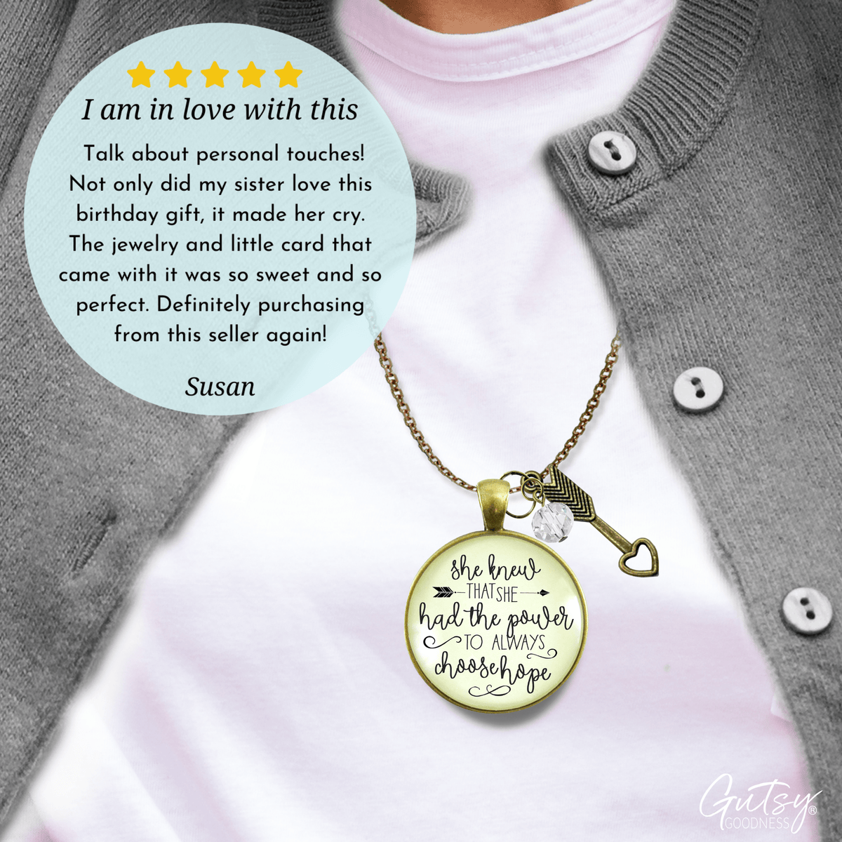 Gutsy Goodness She Knew She Had Power to Choose Hope Necklace Inspirational Jewelry - Gutsy Goodness Handmade Jewelry;She Knew She Had Power To Choose Hope Necklace Inspirational Jewelry - Gutsy Goodness Handmade Jewelry Gifts