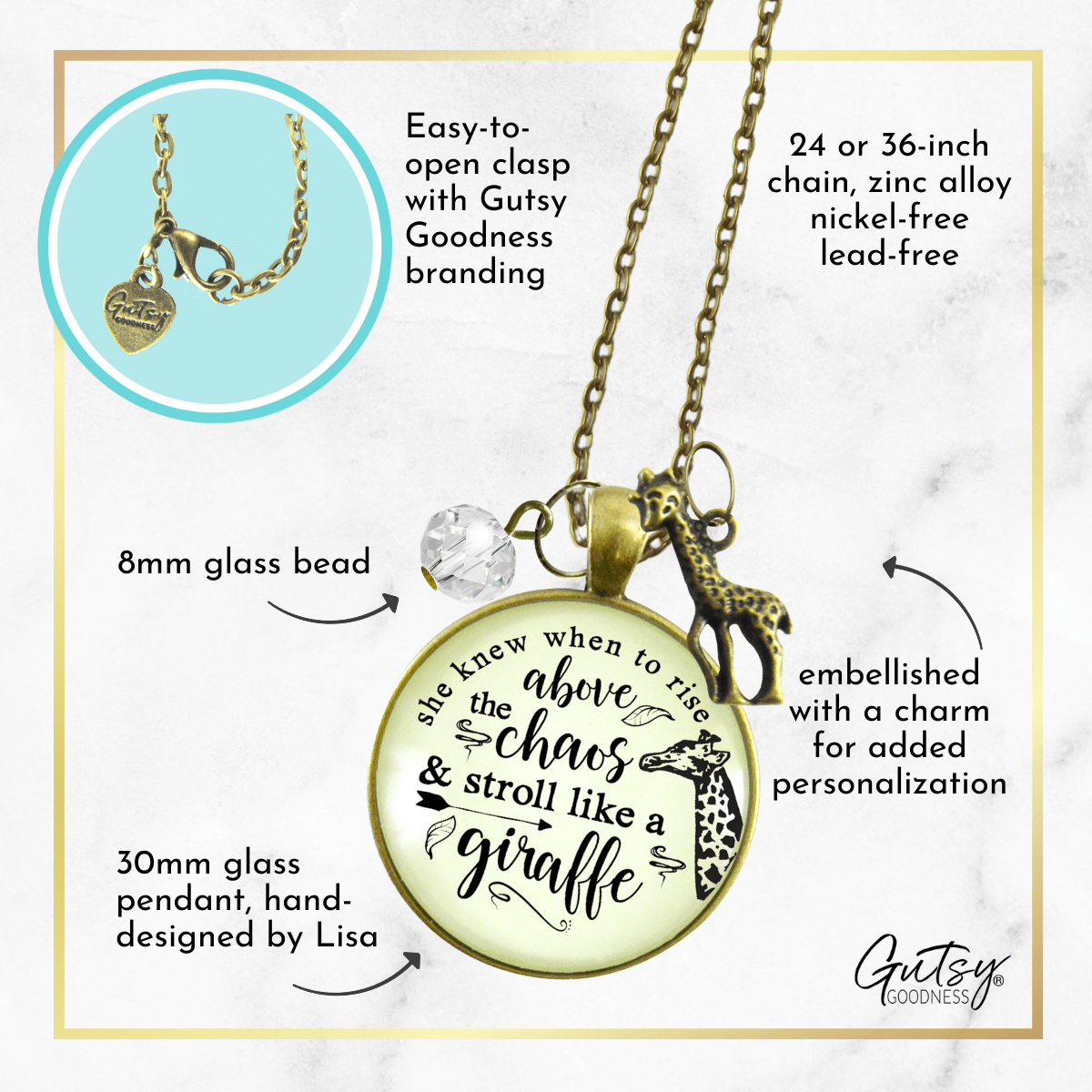 Gutsy Goodness Giraffe Necklace She Knew When To Rise Above Chaos Boho Friendship Jewelry Charm - Gutsy Goodness Handmade Jewelry;Giraffe Necklace She Knew When To Rise Above Chaos Boho Friendship Jewelry Charm - Gutsy Goodness Handmade Jewelry Gifts