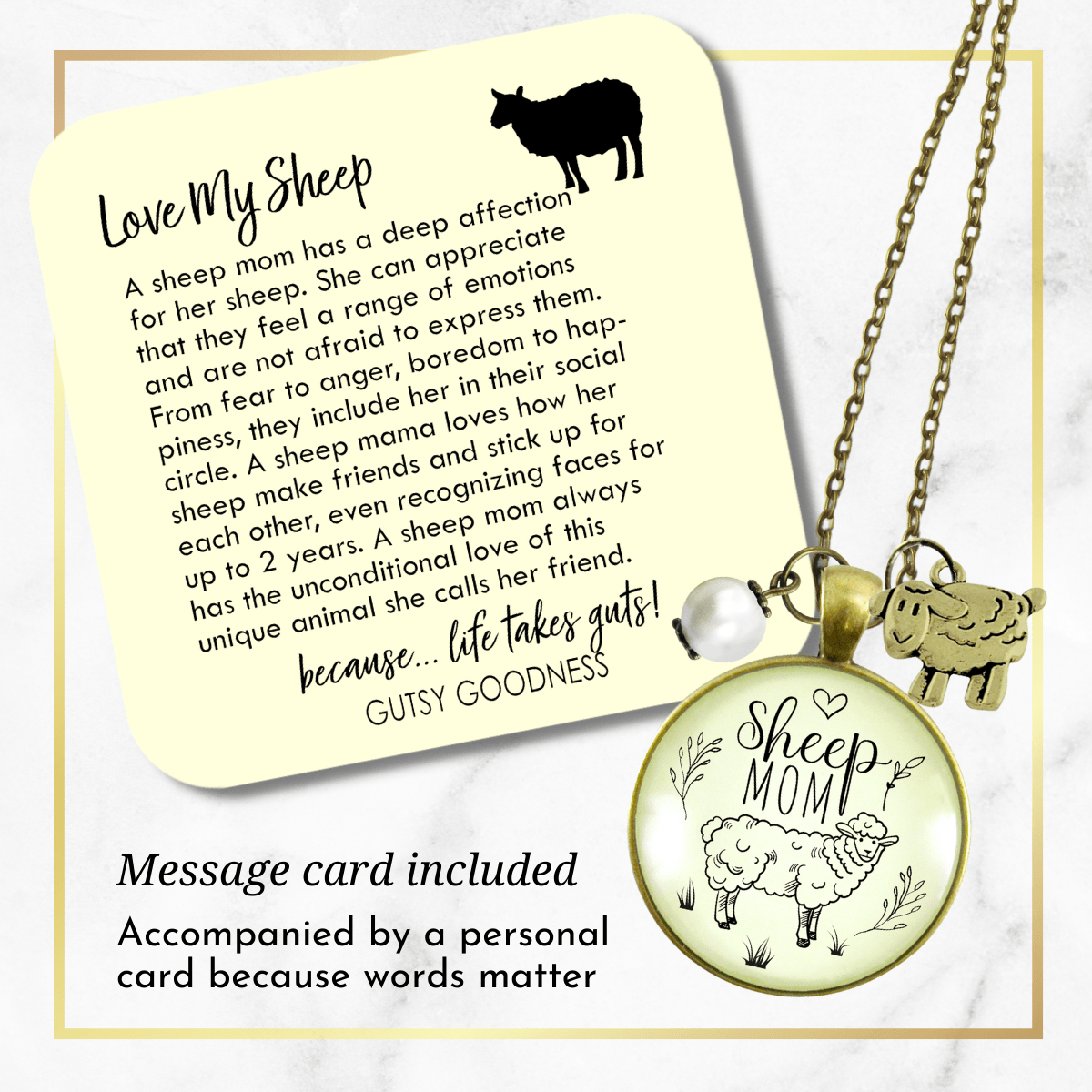 Gutsy Goodness Sheep Mom Necklace Farm Animal Vintage Style Quote Jewelry - Gutsy Goodness;Sheep Mom Necklace Farm Animal Vintage Style Quote Jewelry - Gutsy Goodness Handmade Jewelry Gifts