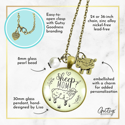 Gutsy Goodness Sheep Mom Necklace Farm Animal Vintage Style Quote Jewelry - Gutsy Goodness;Sheep Mom Necklace Farm Animal Vintage Style Quote Jewelry - Gutsy Goodness Handmade Jewelry Gifts