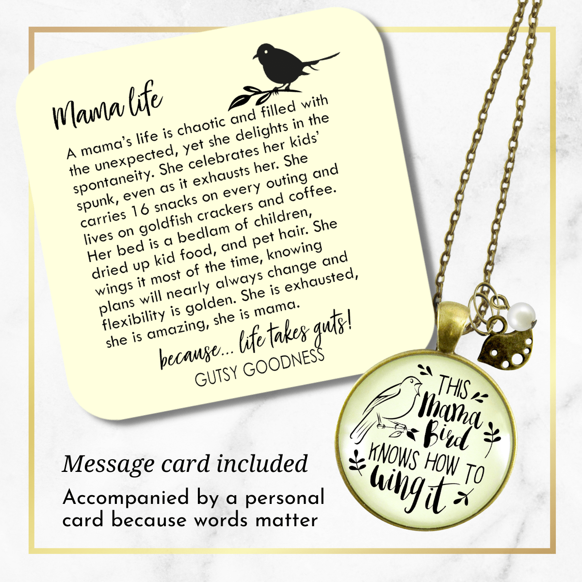 Mama Bird Necklace 1 Child Wings It Baby Bird Charm Gift Mom Jewelry - Gutsy Goodness;Mama Bird Necklace 1 Child Wings It Baby Bird Charm Gift Mom Jewelry - Gutsy Goodness Handmade Jewelry Gifts