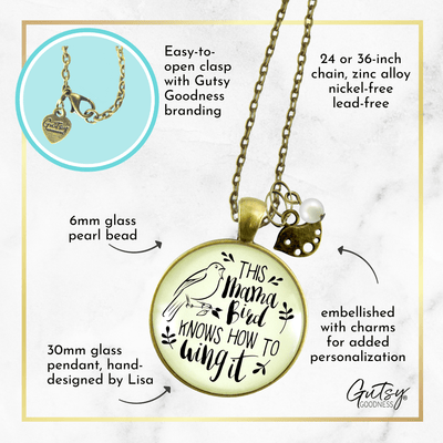 Mama Bird Necklace 1 Child Wings It Baby Bird Charm Gift Mom Jewelry - Gutsy Goodness;Mama Bird Necklace 1 Child Wings It Baby Bird Charm Gift Mom Jewelry - Gutsy Goodness Handmade Jewelry Gifts
