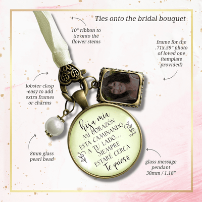 On Your Wedding Day SPANISH MY Heart Is There Walking Beside You DAUGHTER - BRONZE - CREAM - WHITE BEAD