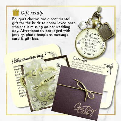 On Your Wedding Day SPANISH MY Heart Is There Walking Beside You DAUGHTER - BRONZE - CREAM - WHITE BEAD