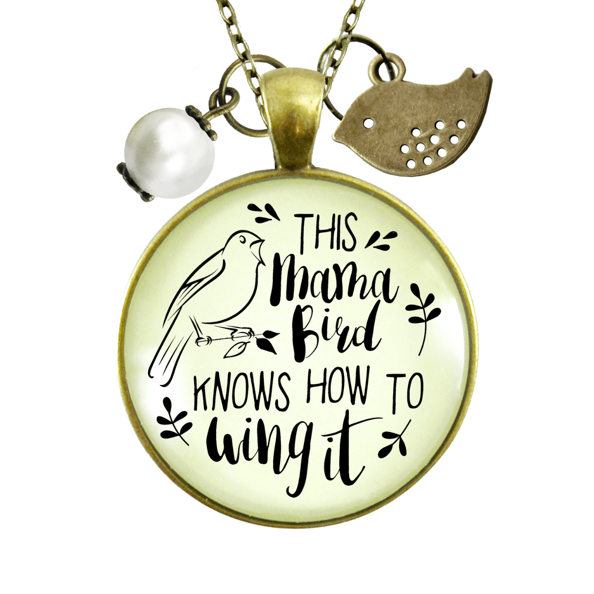 Mama Bird Necklace 1 Child Wings It Baby Bird Charm Gift Mom Jewelry 36" - 36" - Gutsy Goodness;Mama Bird Necklace 1 Child Wings It Baby Bird Charm Gift Mom Jewelry 36" - Gutsy Goodness Handmade Jewelry Gifts