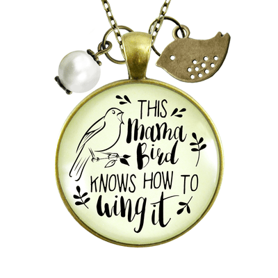 Mama Bird Necklace 1 Child Wings It Baby Bird Charm Gift Mom Jewelry 36" - 36&quot; - Gutsy Goodness;Mama Bird Necklace 1 Child Wings It Baby Bird Charm Gift Mom Jewelry 36" - Gutsy Goodness Handmade Jewelry Gifts