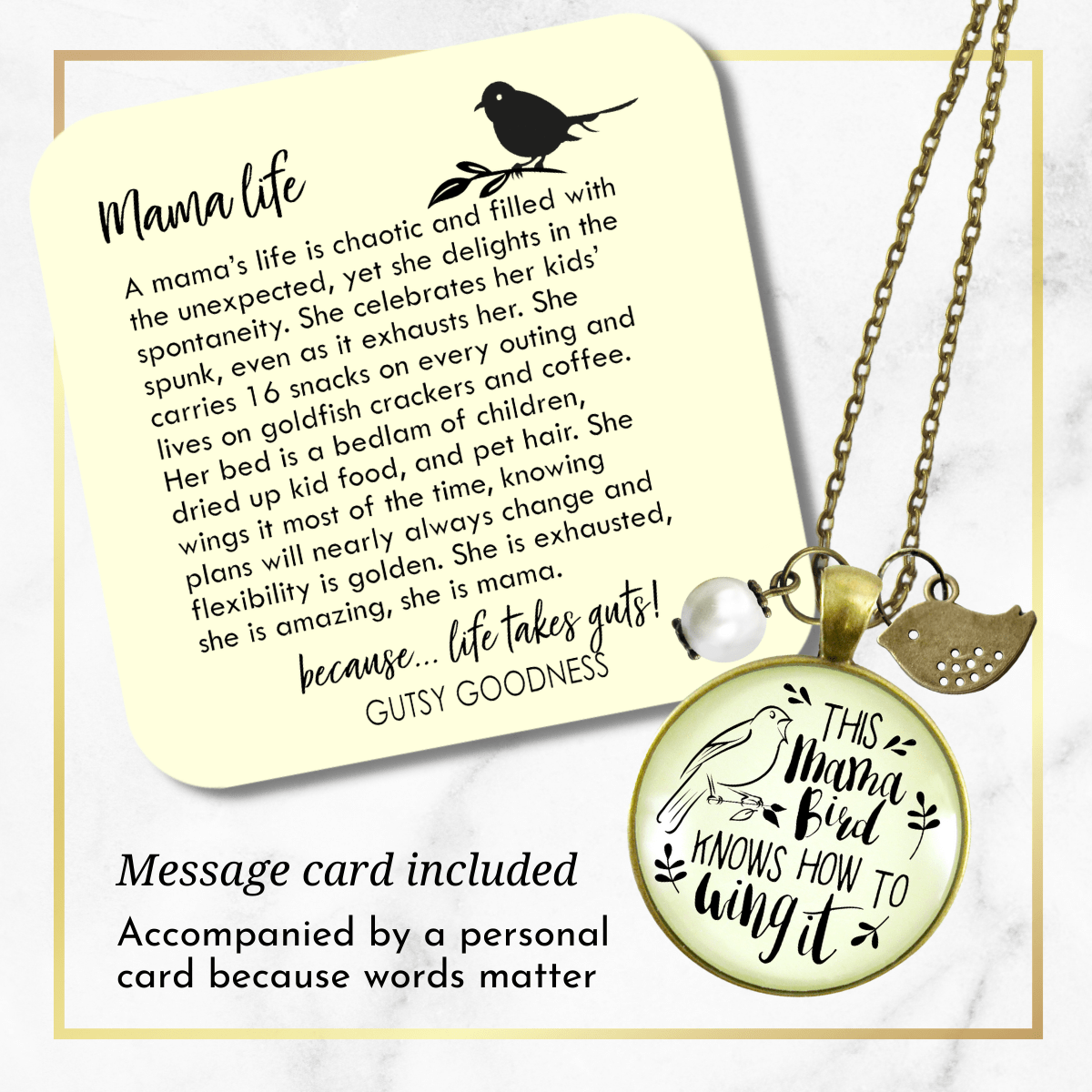 Mama Bird Necklace 1 Child Wings It Baby Bird Charm Gift Mom Jewelry 36" - 36" - Gutsy Goodness;Mama Bird Necklace 1 Child Wings It Baby Bird Charm Gift Mom Jewelry 36" - Gutsy Goodness Handmade Jewelry Gifts