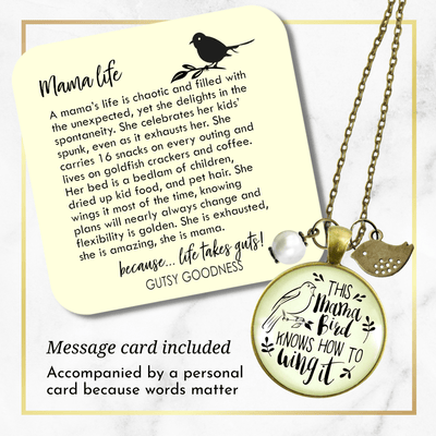 Mama Bird Necklace 1 Child Wings It Baby Bird Charm Gift Mom Jewelry 36" - 36&quot; - Gutsy Goodness;Mama Bird Necklace 1 Child Wings It Baby Bird Charm Gift Mom Jewelry 36" - Gutsy Goodness Handmade Jewelry Gifts