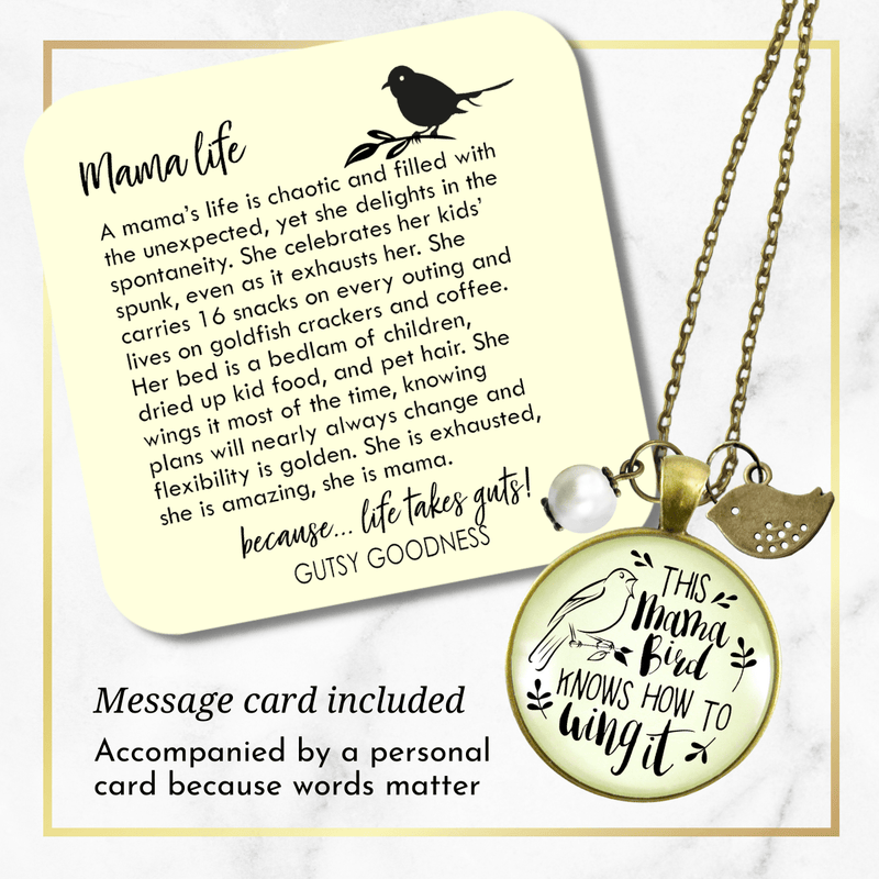 Mama Bird Necklace 1 Child Wings It Baby Bird Charm Gift Mom Jewelry 36" - 36&quot; - Gutsy Goodness;Mama Bird Necklace 1 Child Wings It Baby Bird Charm Gift Mom Jewelry 36" - Gutsy Goodness Handmade Jewelry Gifts