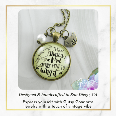 Mama Bird Necklace 1 Child Wings It Baby Bird Charm Gift Mom Jewelry 36" - 36&quot; - Gutsy Goodness;Mama Bird Necklace 1 Child Wings It Baby Bird Charm Gift Mom Jewelry 36" - Gutsy Goodness Handmade Jewelry Gifts