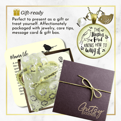 Mama Bird Necklace 1 Child Wings It Baby Bird Charm Gift Mom Jewelry 36" - 36&quot; - Gutsy Goodness;Mama Bird Necklace 1 Child Wings It Baby Bird Charm Gift Mom Jewelry 36" - Gutsy Goodness Handmade Jewelry Gifts