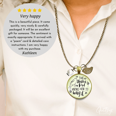 Mama Bird Necklace 1 Child Wings It Baby Bird Charm Gift Mom Jewelry 36" - 36&quot; - Gutsy Goodness;Mama Bird Necklace 1 Child Wings It Baby Bird Charm Gift Mom Jewelry 36" - Gutsy Goodness Handmade Jewelry Gifts