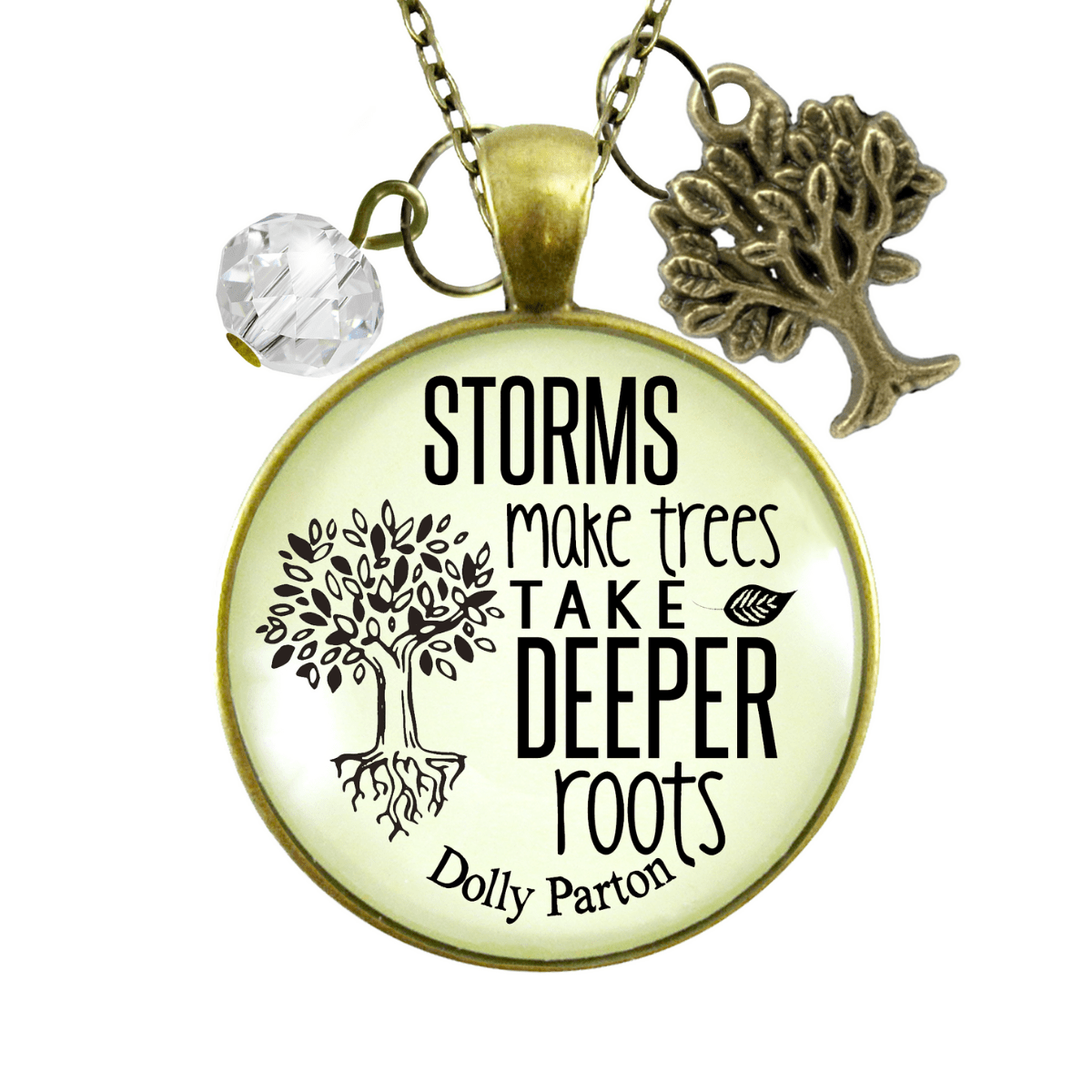 Storms Make Trees Take Deeper Roots Necklace Tree Charm - Gutsy Goodness