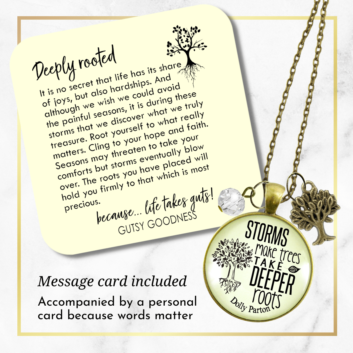 Storms Make Trees Take Deeper Roots Necklace Tree Charm - Gutsy Goodness