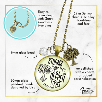 Storms Make Trees Take Deeper Roots Necklace Tree Charm - Gutsy Goodness