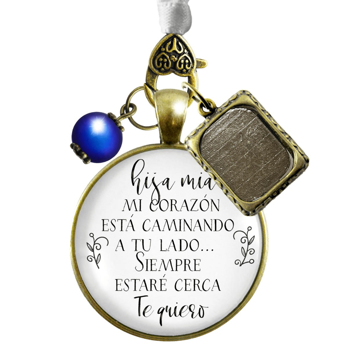 On Your Wedding Day SPANISH MY Heart Is There Walking Beside You DAUGHTER - BRONZE - WHITE - BLUE BEAD
